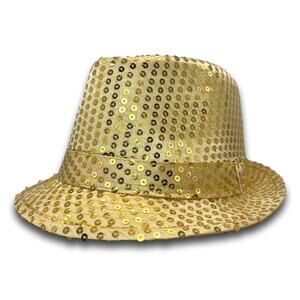 Gold Short Brim Style Glittery Sequins Fedora Panama Party Beach Summer Hat